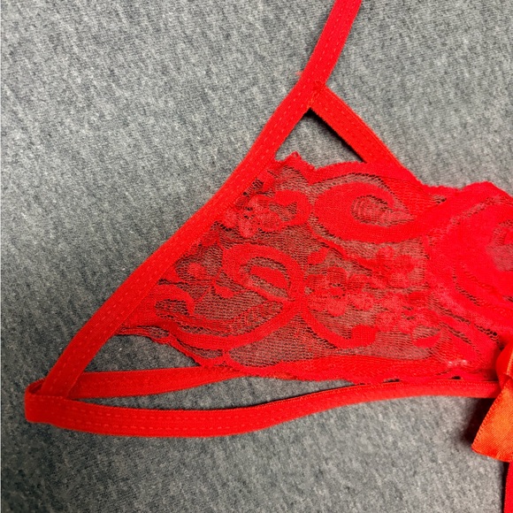 Strappy Red Lace Lingerie Set - Picture 3 of 4
